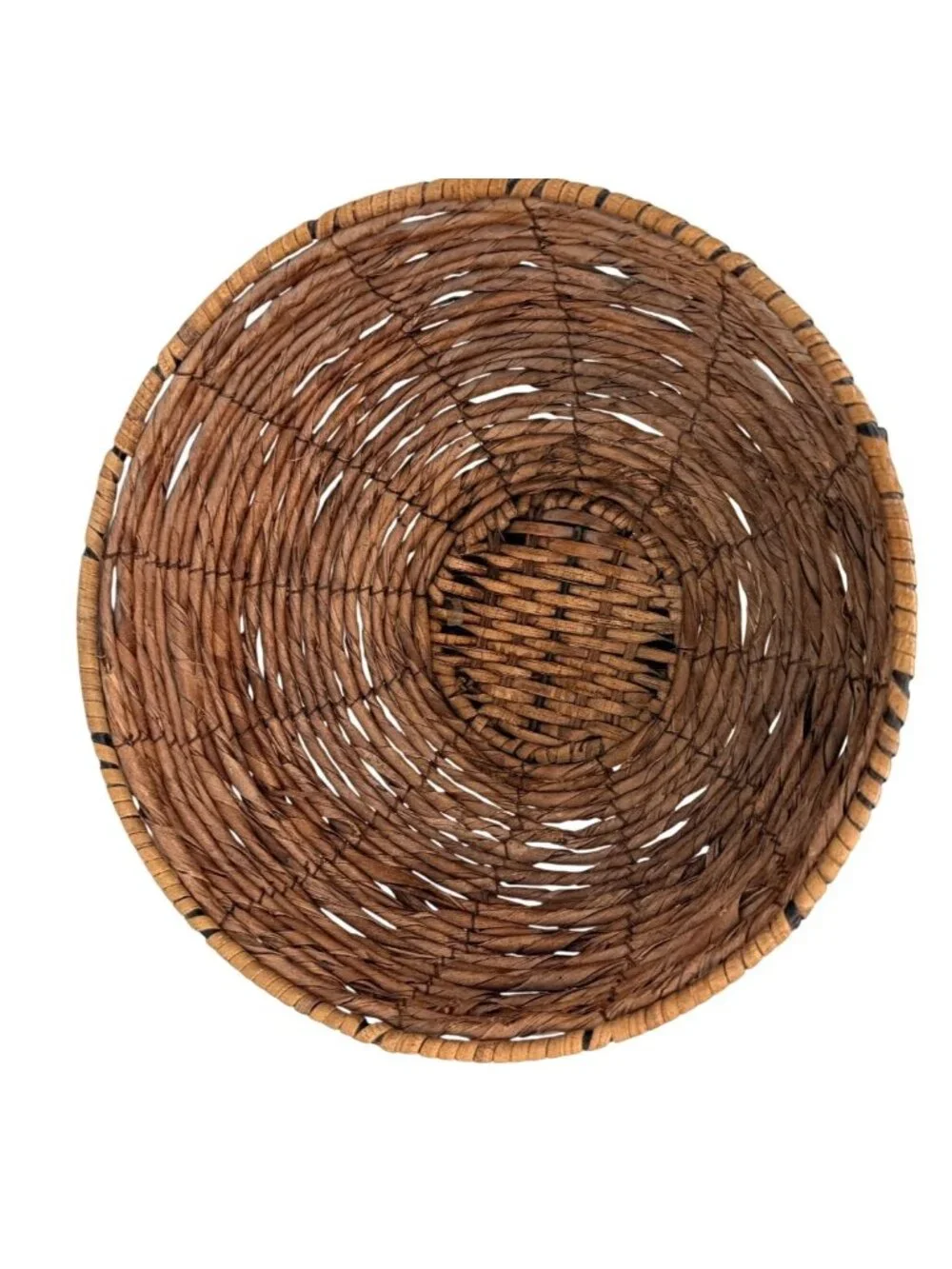Vintage Rustic Wicker Pedestal Bowl Boho Rattan Footed Centerpiece Basket